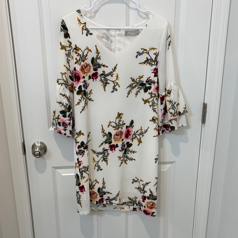 Floral Long Sleeve Dress with V-Neck